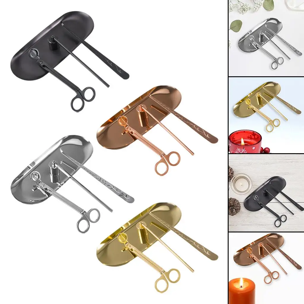 4 Pcs Candle Wick Trimmer Candle Snuffer Wick Dipper with Tray Candle Supplies DIY Candle Care Creative for Wax Lovers