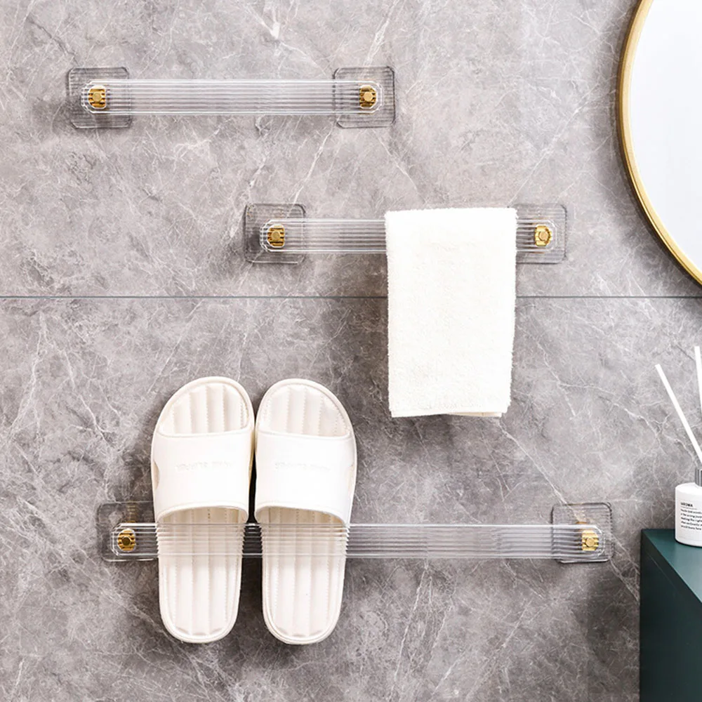 Wall Mounted Towel Rack Bathroom Storage Rack Multifunctional Light Luxury Bathroom Towel Holder Rail Without Drilling