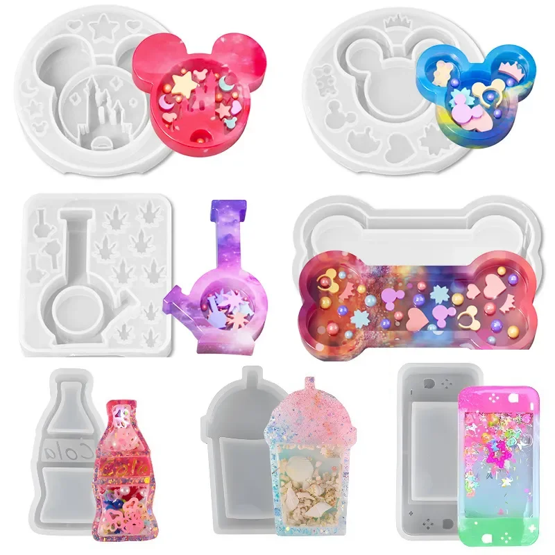 1pc Variety Of Dripping Quicksand Shape Molds Dessert Ice-cream Quicksand Silicone Molds Mickey Keychain Silicone