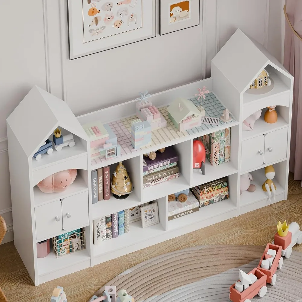 Castle Shape Children's Bookshelf, Kids Bookcase Display Case Kids Toy Storage Organizer Multifunctional Storage Cabinet 6