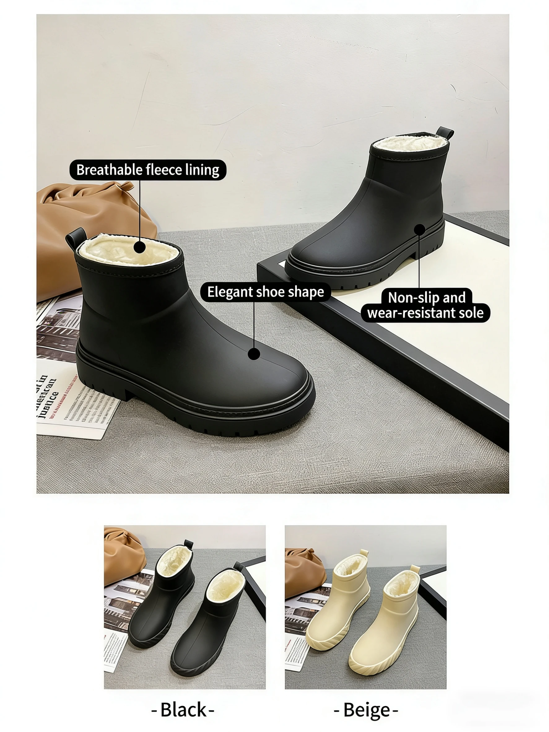 Damen-Knöchel-Regenstiefel, rutschfeste, kurze Gummistiefel, wasserdichte Wasserschuhe für Erwachsene, verschleißfeste Schuhe – Detail 12