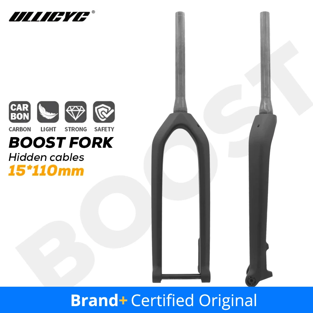 ULLICYC PD881 MTB Thru Axle Boost Fork 15*110mm Full Carbon Fiber Bike Front 26"/27.5"/29" Rigid Bicycle Fork Vertebra Tube Carbon Boo