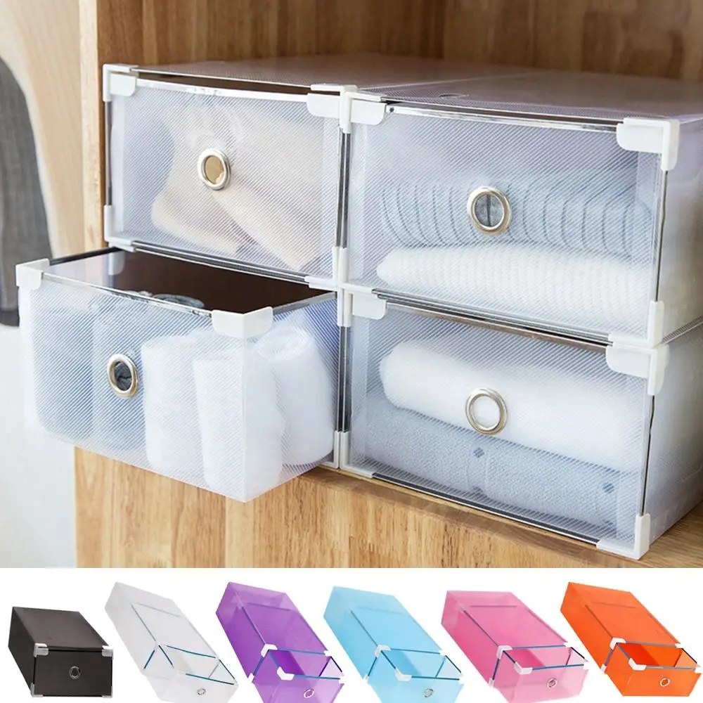 Multifunctional Shoes Organizer Transparent Plastic Stackable Shoe Boxes Dust-proof Pull Ring Case Office Foldable Clear Drawer