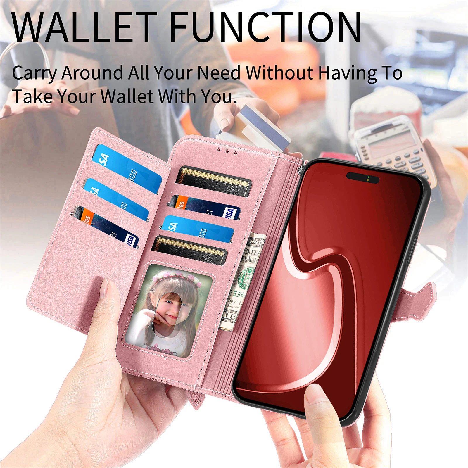 Luxury PU Leather Phone Case with Shockproof Zipper Wallet and Card Holder