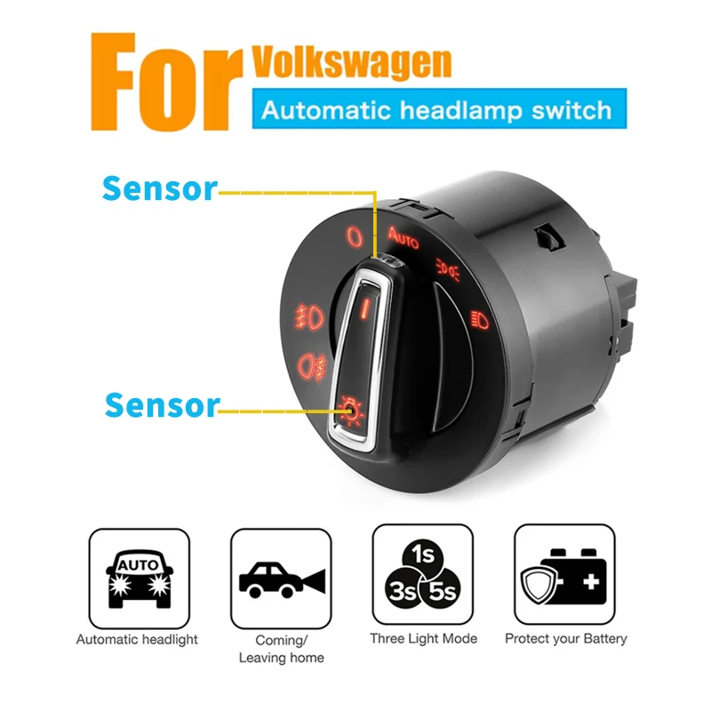 Automatic Light Sensing Headlight Switch for VW GTI Golf MK5 MK6 Passat B6 CC Touran Caddy Tiguan 5ND 941 431B 3C8 941 431A