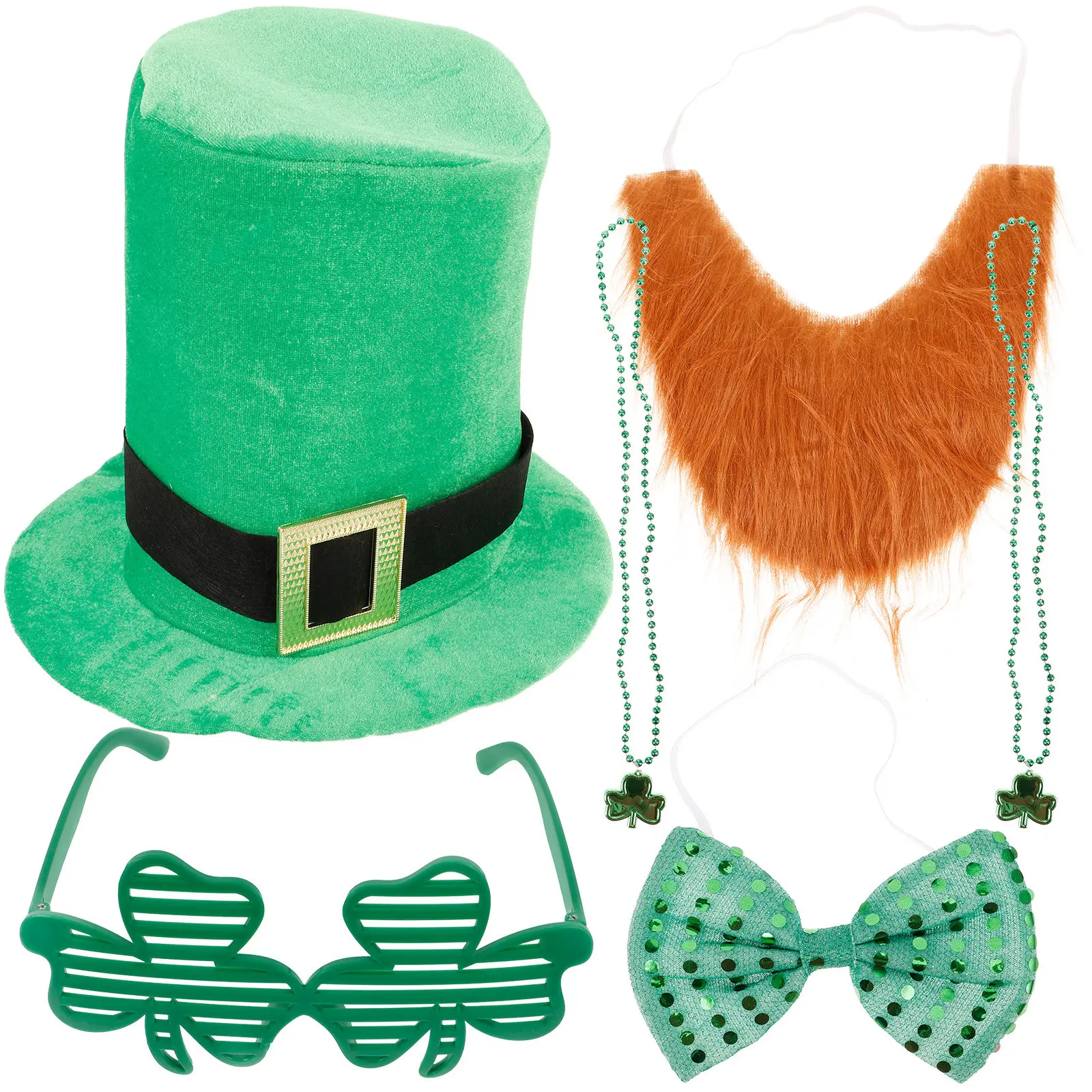 1세트 아일랜드 장식 의상 성 패트릭 데이 파티 용품 수염 나비 넥타이 모자 축제 의상 액세서리 파티 소품