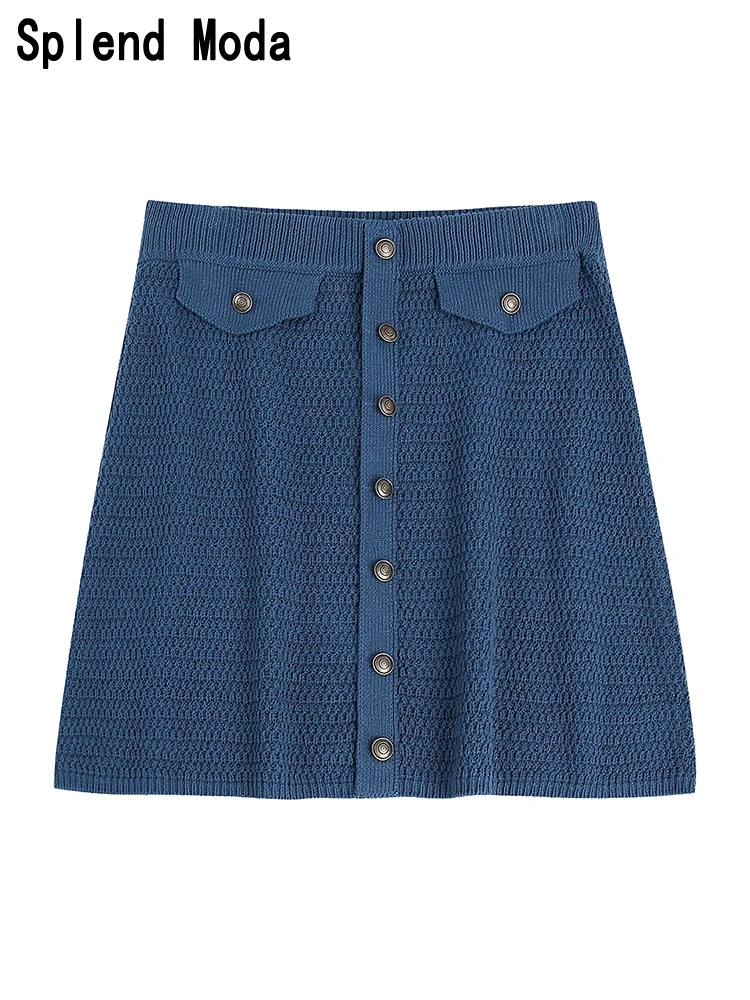 

2023 Women Summer Fashion Sweet Hollow Out Jacquard Knitted Mini Skirt Sexy Low Waist Chic Single-breasted Short Skirts TRAF