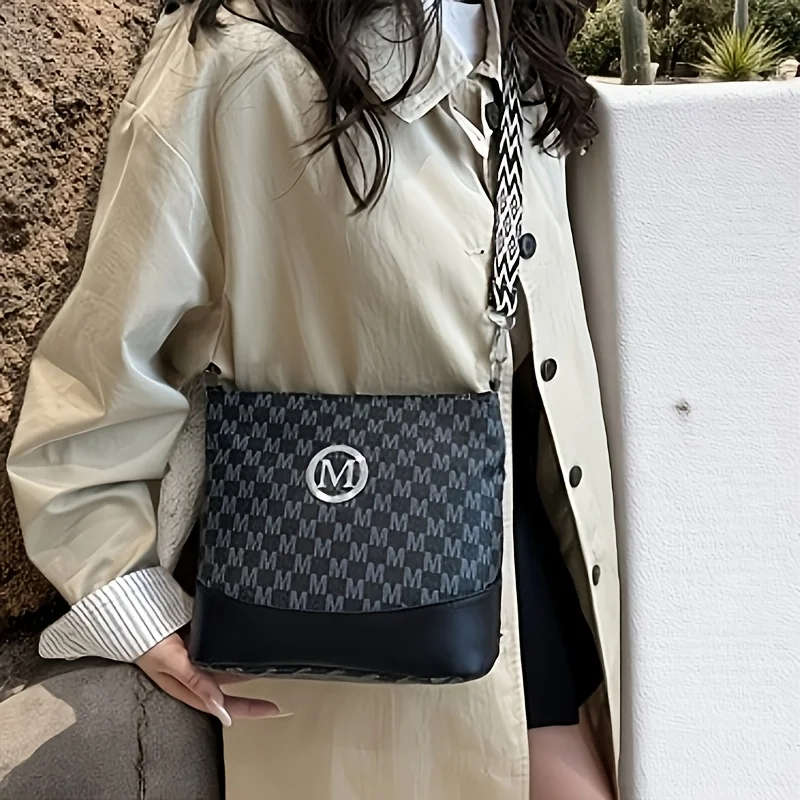 Elegant Women's Multi-Layer Crossbody Tote Bag with Structured Lining - Dark Brown/Black/White - Ideal for Commuting, Shopping, Work, and Everyday Use - Sophisticated Fabric Texture with Letter Print Design - Spacious Interior for Essentials and Travel N