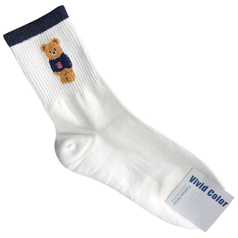 Elegant Lady Bear Cartoon Women's Cute Cotton Socks - Harajuku Style Novelty Breathable Christmas Gift