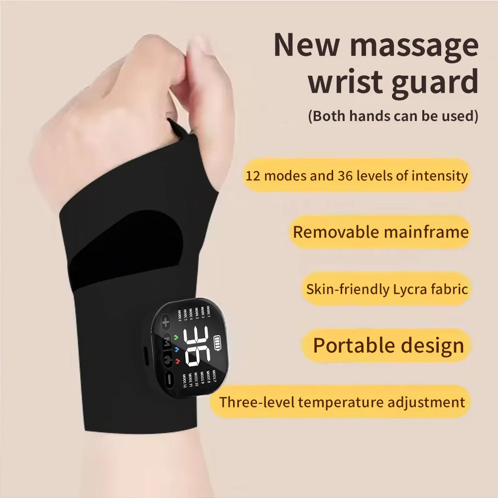 Electric Heating Hand EMS Microcurrent Wristband 12 Mode Vibration Massage 36 Level Massager Wrist Support Brace_voghion.com