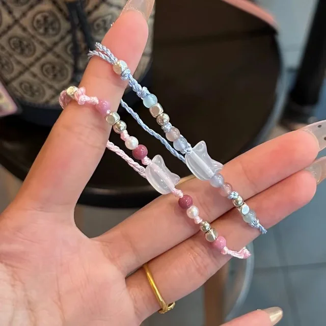 97857-ce96cb.png Bracelet chat mignon fait à la main pour Couples, 2 pièces, corde à main Unique et élégante pour femmes et hommes, tissé en perles, bijoux de poignet, cadeaux
