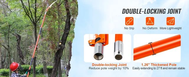 7.3-27ft Extension Pole Saw For Tree Trimming - Fiberglass Pole Pruner With Adjustable Height