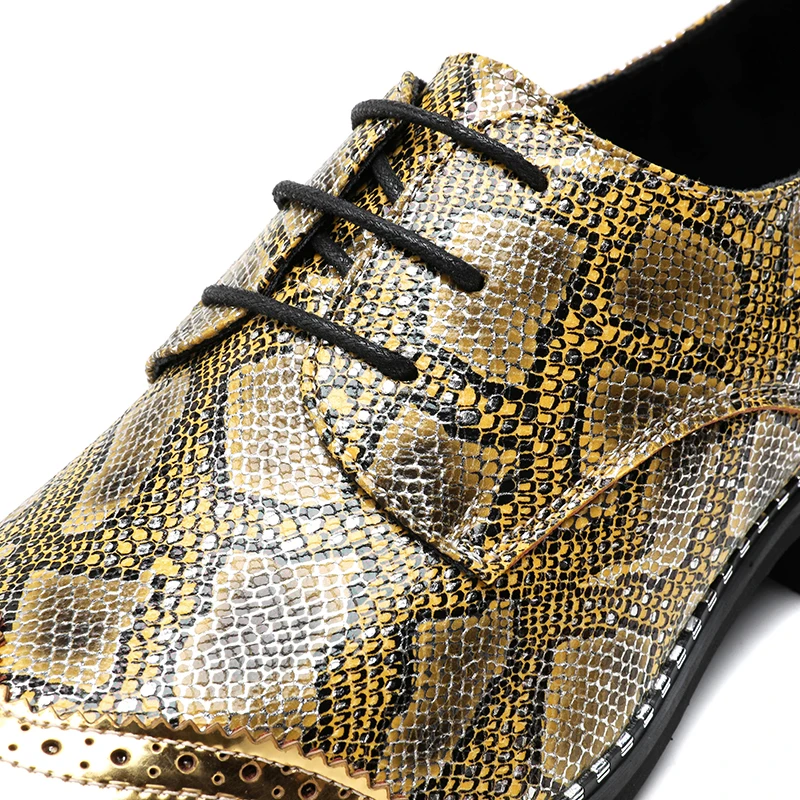 Snakeskin Grain Formal Leather Oxfords for Men Dressing Wedding Brogues Office Shoes Lace Up