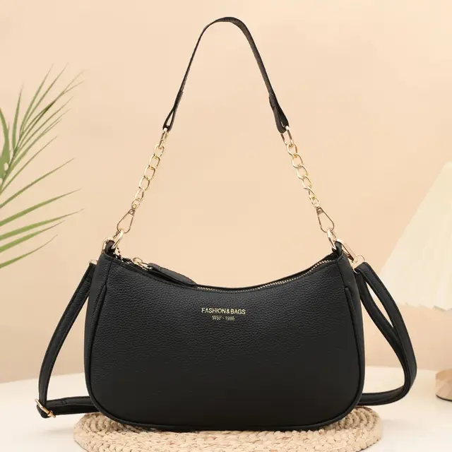 Classic solid color vintage crescent shoulder bag, stylish and exquisite large-capacity women's shoulder bag