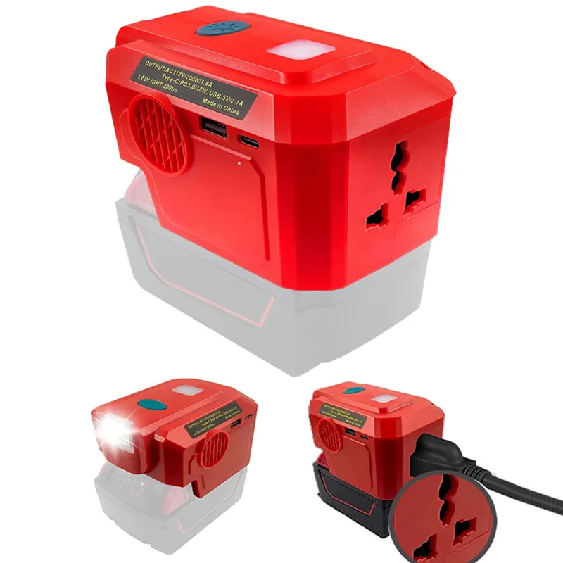 200W Power Supply Inverter For Milwaukee 18V Battery w/AC Outlet