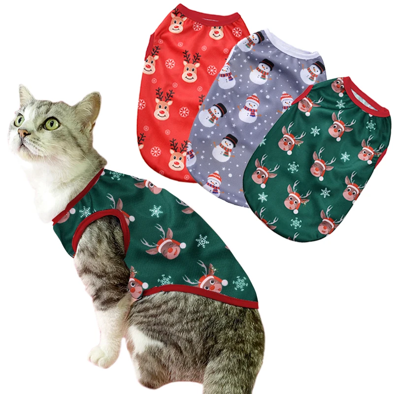 Christmas Cat Clothes Cotton Pet Vest For Small Dogs Cats T-shirt Apparel Puppy Kitten Costume French Bulldog Outfits Party Gift Christmas Cat Clothes Cotton Pet Vest For Small Dogs Cats T-shirt Apparel Puppy Kitten Costume French Bulldog Outfits Party Gift