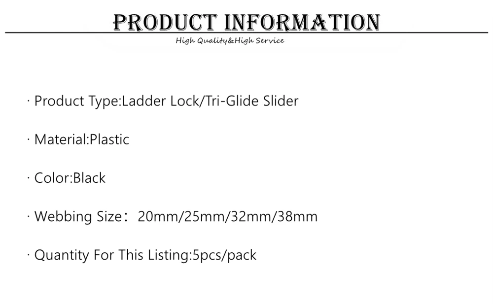 5 Stück/Packung, schwarze Leiter-Schloss/Tri-Glide-Schieber, Kunststoffschnallen für Rucksackgurte, Gurtband, 20–38 mm – Detail 2