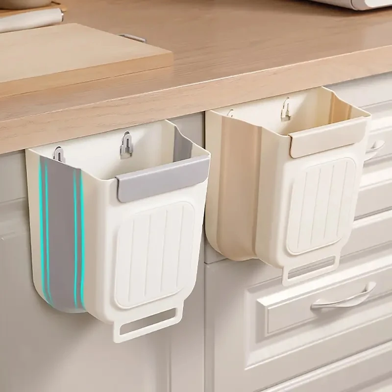 Trash Can Foldable Hanging Trash Can Kitchen Cabinet Door Hanging Garbage Storage Bucket Thickened And Large Diameter More Durable 1pc