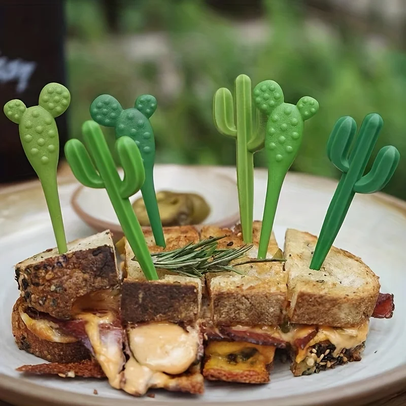 6pcs/set Plastic Forks Cactus Design Forks For Cake Snack Baked Bento Fruit Kitchen Gadgets Eid Al-Adha Mubarak_voghion.com