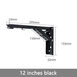 Triangular Folding Heavy Duty Metal Shelf Bracket - 8 inch (12 inches black 2pcs)