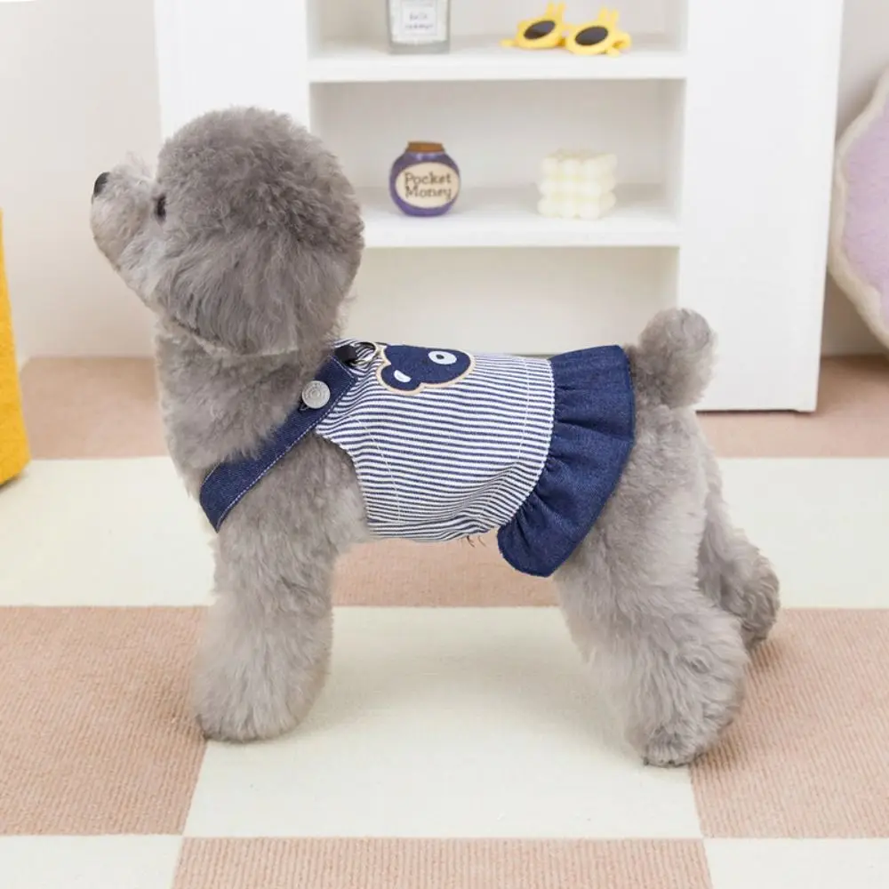 Cat Apparel Cute Pet Strap Denim Skirt Breathable Soft Pet Bear Stripe Dress Thin Design Pet Chest Strap Summer