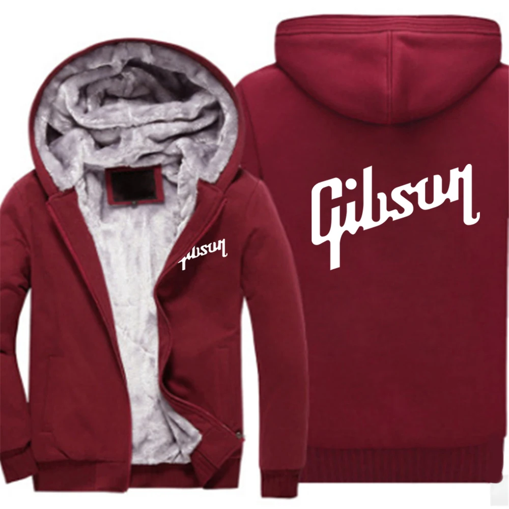 Gibson 2023 Mens Thickening Fleece keep Warm Zipper Hooded Cardigan Jumpers male Solid color Long Sleeve coat top clothing
