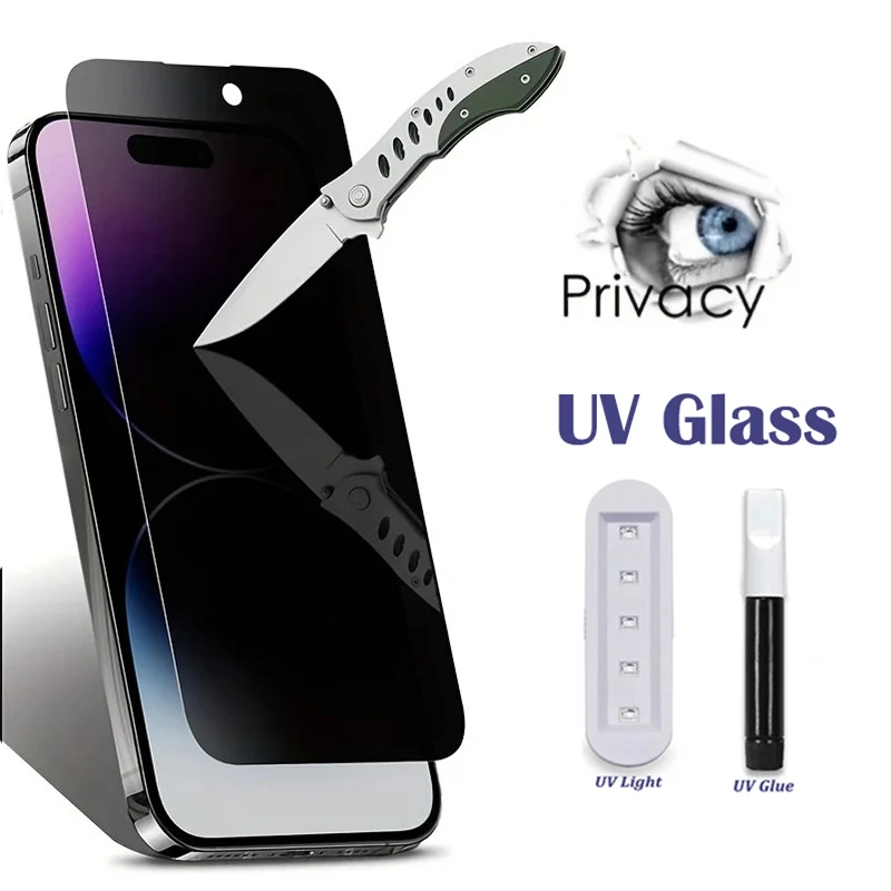 

UV Privacy Screen Protector For IPhone 15 14 Pro Max 11 12 13 Mini Tempered Glass X XR XS Max 15Pro Anti spy Protective Glass