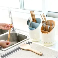 Kitchen Chopstick Storage Rack - Plastic With Drainage Board Cutlery Storage Container - Knife Spoon Fork Container Saves Space 2