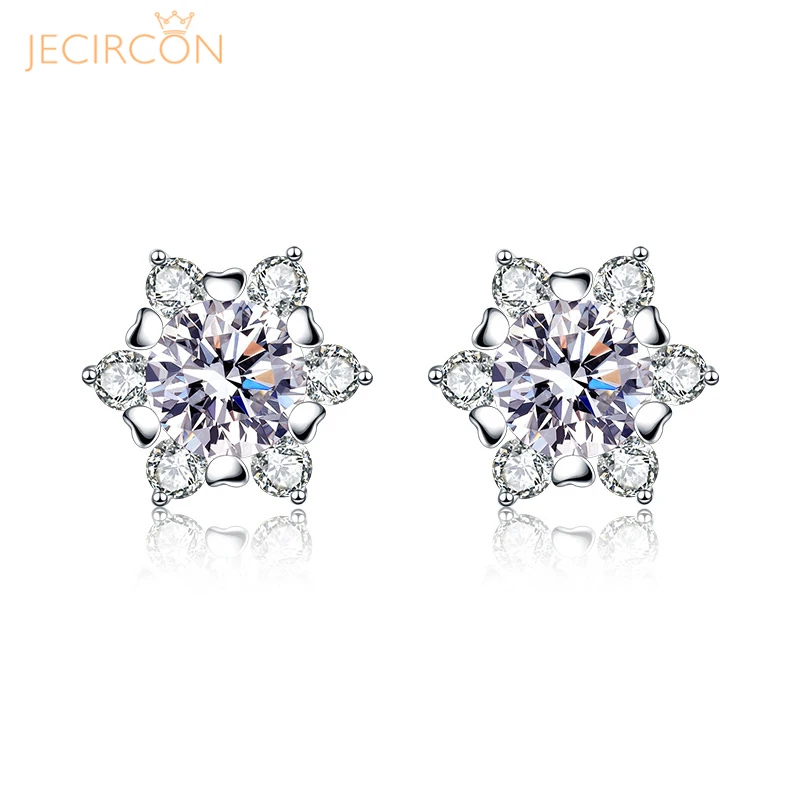 

JECIRCON New 1 Carat Moissanite Earrings for Women Snowflake Hexagonal Small Fresh Ear Studs 925 Sterling Silver Ear Jewelry