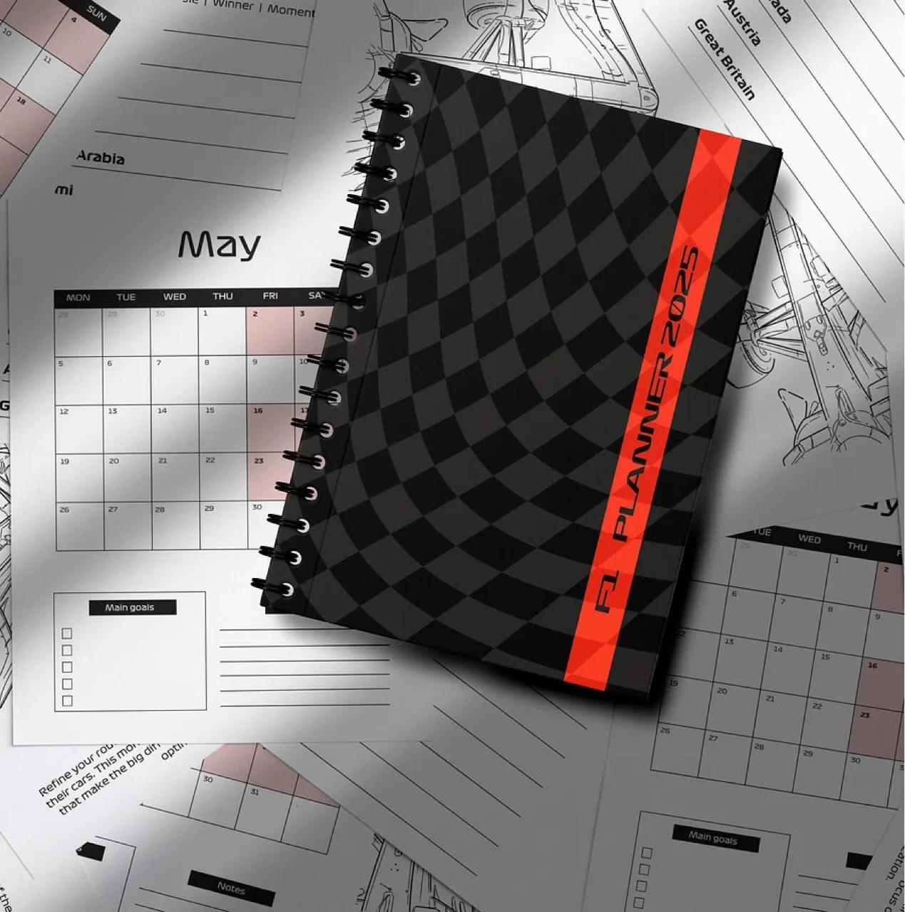2025 Formula Planner & Calendar F1 Annual Planner Racing Twelve Month Planning Programme Record Calendar