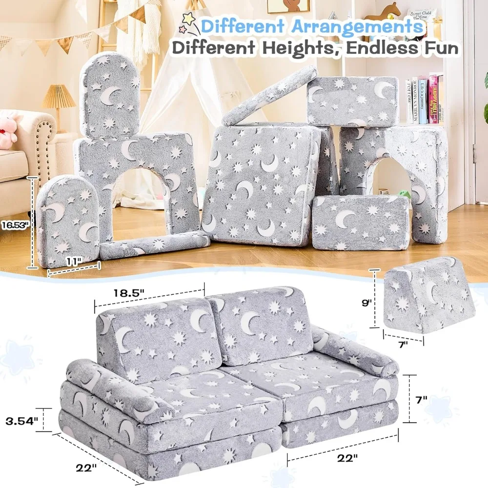 Kids Play Couch,Toddler Couch Kids Sofa,Child Sectional Sofa,Bedroom and Playroom Furniture, Convertible Foam and Floor Cushion 5