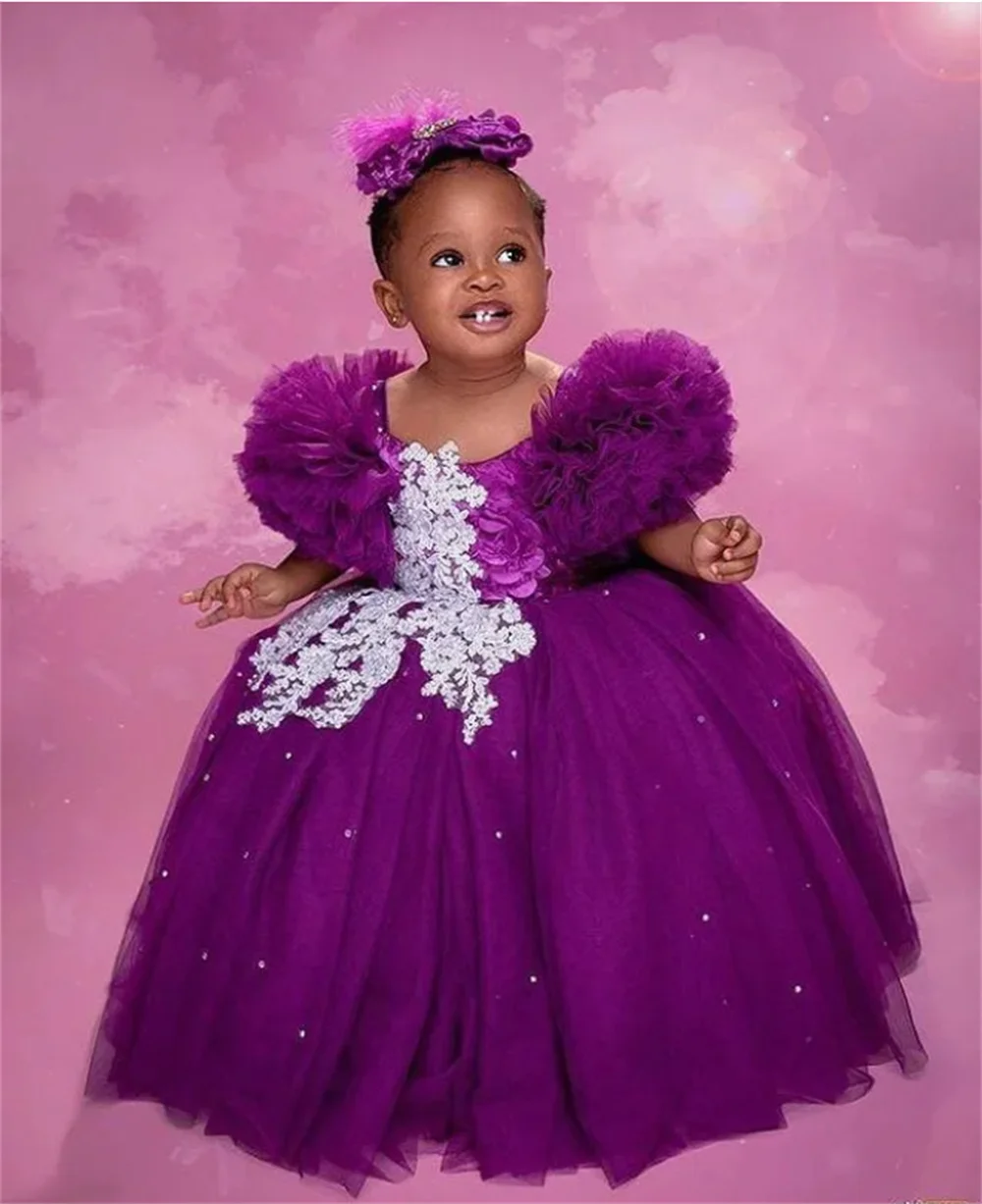 

Purple Lace Crystals Flower Girl Dresses Ball Gown Tulle Elegant Lilttle Kids Birthday Pageant Weddding Gowns Floor Length 2024