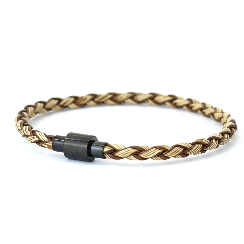 Mens Leather Stainless Steel Magnetic Buckle Punk Bracelet