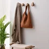 Solid Wood Handle Clothes Hook Coat Hook Wall-mounted Punch-free Door Clothes Hanger Pebble Shape Cabinet Door Kitchen Organizer 2