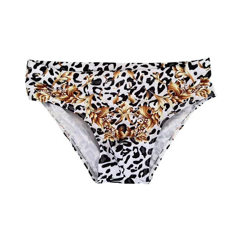 Summer Men Swim Briefs Sexy Low Waisted Leopard Print Swimming Trunks with Cups Sport Beach Shorts Quick Dry BreathableSwimsuit