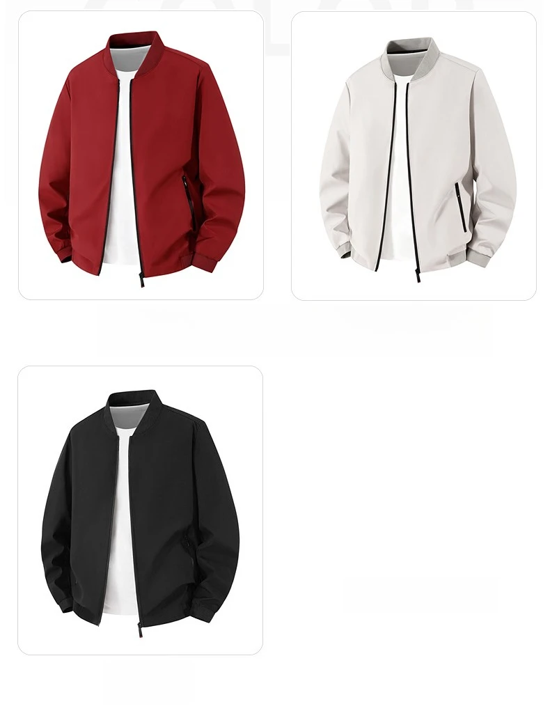 Modische Herren-Baseballjacke mit Kragen, Winddichtes Design mit Reißverschluss, Business-Casual Frühlingsjacke in Hochwertiger Einfarbiger Ausführung – Detail 5