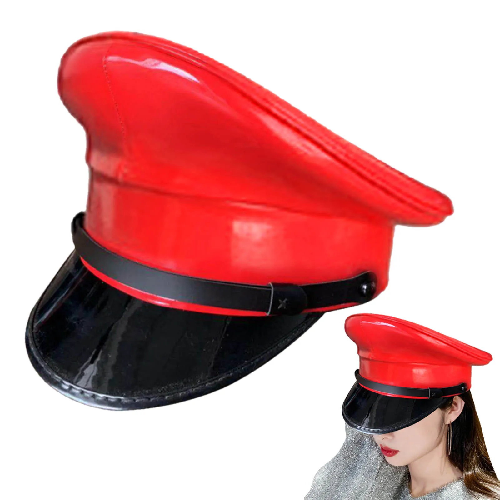 Cosplay Hat PU Leather for Halloween and Nightclub Events Women Captain Hat Prom Performance