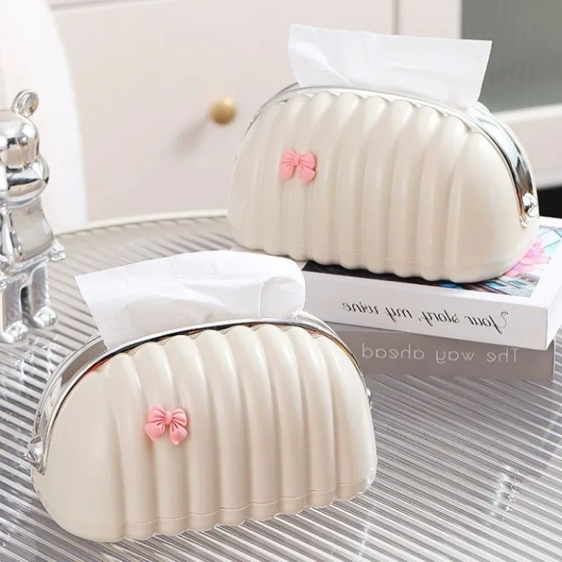 

Shell-Shaped Tissue Box with Spring, High-end Household End Table Storage Box Cute Originality Sea Shell Elastic Tray
