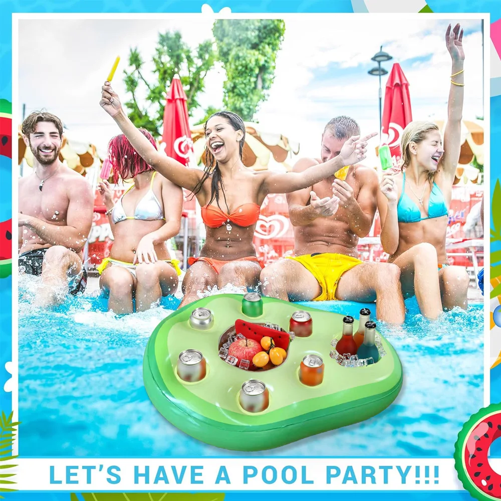Floating Table Water Ice Bar Summer Party Ice Bag Pineapple & Avocado Shape Cup Holder Swimming Pool Inflatable Float Bucket