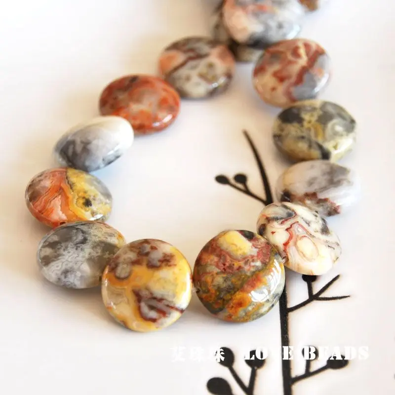 Natural Quartz Stone Beads Flat Button Beads Rose Quartz Crazy Lace Agate 20mm Jewelry Making DIY For Girls