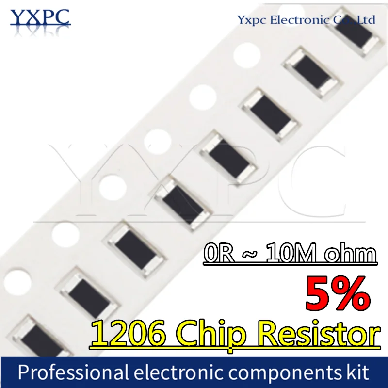 100pcs 5% 1206 SMD Chip Resistor 0R ~10M 1/4W 0 1 10 100 150 220 330 ohm 1R 10R 100R 220R 330R 470R 1M 1K 3.3K 4.7K 10K 100K