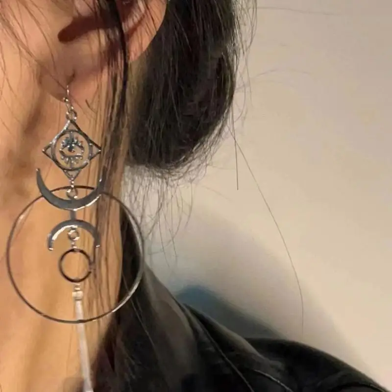 New Vintage Exaggerated Crescent Moon Devil Eye Large Circle Long Earrings - Fashion Jewelry Gift Accessories for Women