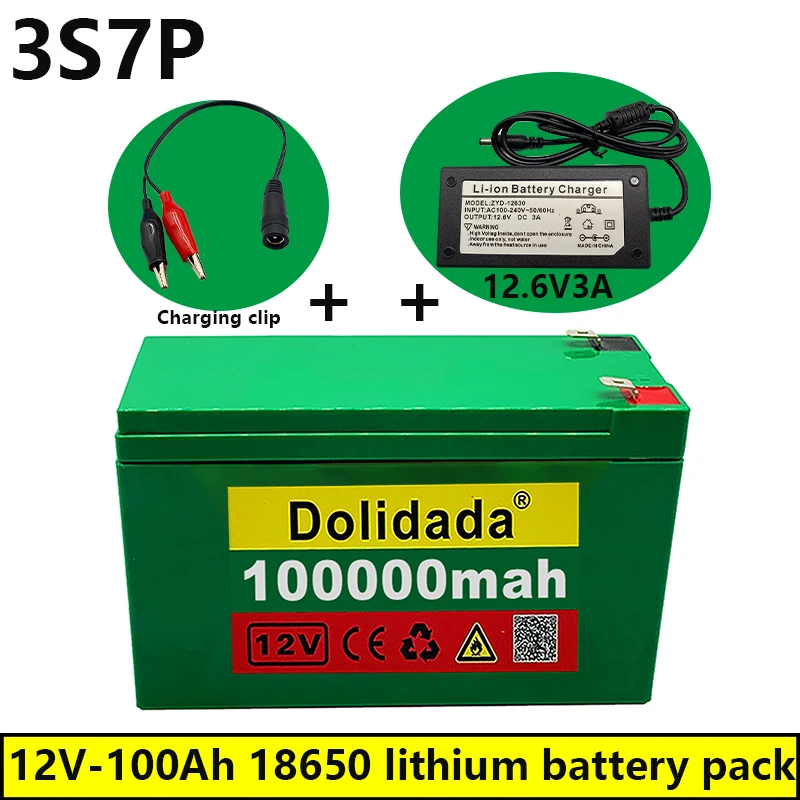 new 12V 100000mAh 3S7P 18650 lithium battery pack+12.6V 3A charger