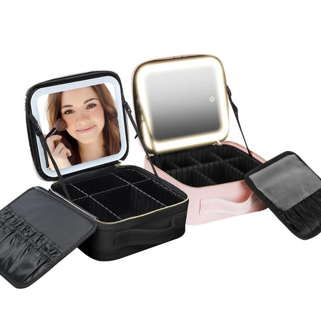 2023 New Smart LED Makeup Bag With Mirror Large Capacity Compartments  Waterproof PU Leather Travel Cosmetic Case For Women - AliExpress