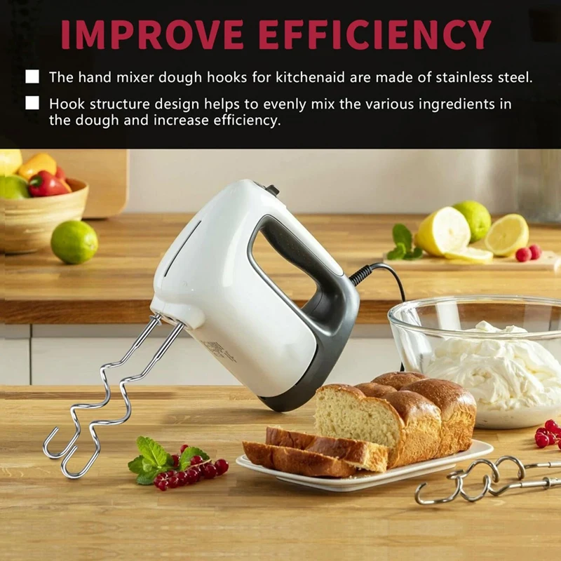 Dough Hook for Hand Mixer Replacement for Kitchenaid Hand Mixer Dough Hooks KHM512 Stainless Steel Hooks