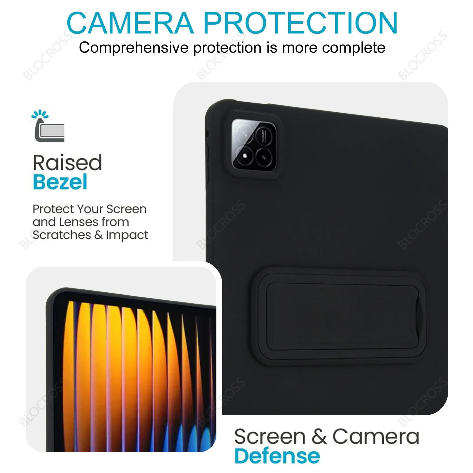 Universal Tablet Cover with Kickstand - Hybrid TPU + PC Skin-Touch Protective Shell