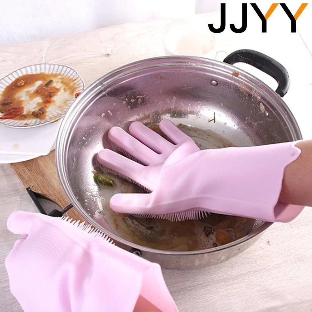 JJYY 실리콘 세척 장갑, 주방 가정용 실리콘 설거지 장갑, 1 쌍