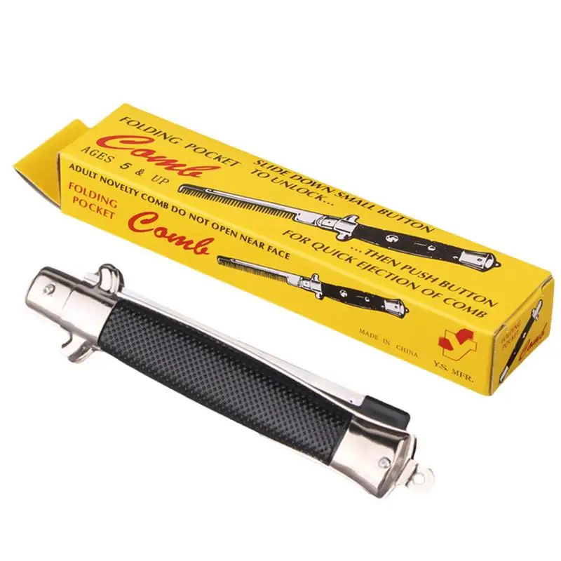 Switch blade comb automatic push button folding barber comb portable metal spring jump brush mens pocket salon beauty tool
