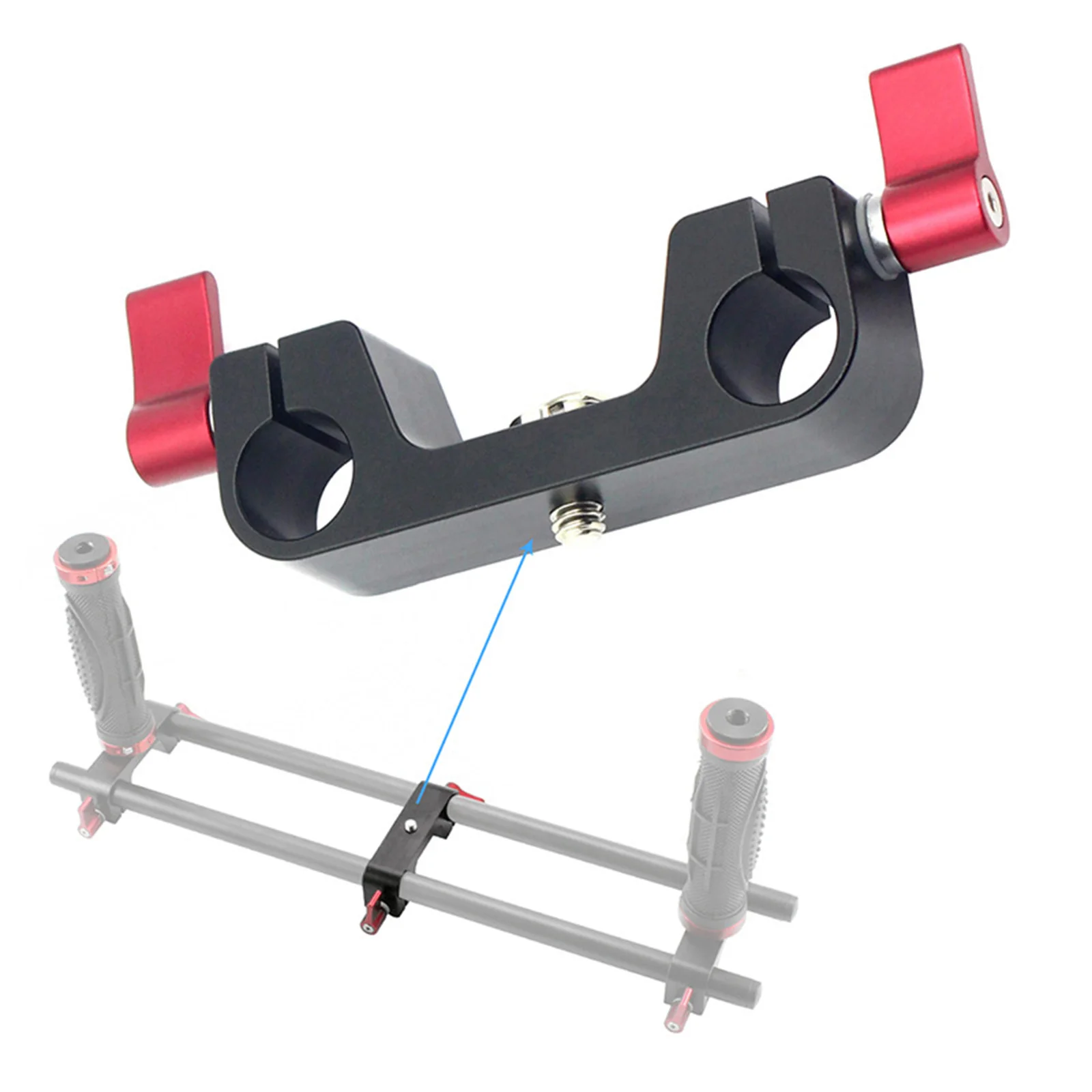 

15mm Rail Dual Rod Clamp Mount 1/4" Thread Knob Screw For DSLR Camera Rig Cage Baseplate Lens Support Photography System Kit