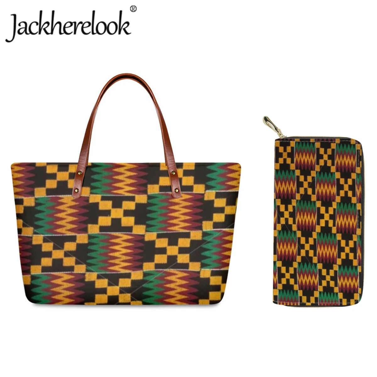 

Jackherelook Handbag for Women Custom African Women Handbag Ankara Printing New Fashion Design Ladies Shopping Bag Wallet Sets